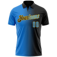 Laden Sie das Bild in den Galerie-Viewer, Uksn Individuelles Schwarz Puderblau-Gold 3D-Verlaufs-Mode Funktions-Poloshirt
