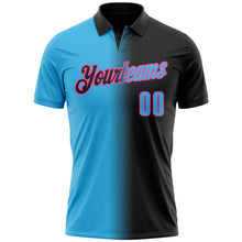 Laden Sie das Bild in den Galerie-Viewer, Uksn Individuelles Schwarz Himmelblau-Pink 3D-Verlaufs-Mode Funktions-Poloshirt
