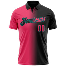 Laden Sie das Bild in den Galerie-Viewer, Uksn Individuelles Schwarz Neonpink-Petrol 3D-Verlaufs-Mode Funktions-Poloshirt
