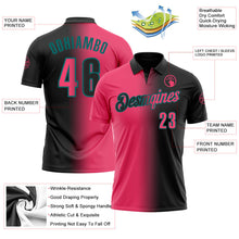 Laden Sie das Bild in den Galerie-Viewer, Uksn Individuelles Schwarz Neonpink-Petrol 3D-Verlaufs-Mode Funktions-Poloshirt
