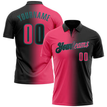 Laden Sie das Bild in den Galerie-Viewer, Uksn Individuelles Schwarz Neonpink-Petrol 3D-Verlaufs-Mode Funktions-Poloshirt

