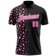 Laden Sie das Bild in den Galerie-Viewer, Uksn Individuelles Schwarz Pink-Weiß 3D Pink Ribbon Brustkrebsbewusstseinsmonat Gesundheitsfürsorge für Frauen Unterstützung Funktions-Poloshirt
