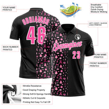 Laden Sie das Bild in den Galerie-Viewer, Uksn Individuelles Schwarz Pink-Weiß 3D Pink Ribbon Brustkrebsbewusstseinsmonat Gesundheitsfürsorge für Frauen Unterstützung Funktions-Poloshirt
