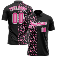 Laden Sie das Bild in den Galerie-Viewer, Uksn Individuelles Schwarz Pink-Weiß 3D Pink Ribbon Brustkrebsbewusstseinsmonat Gesundheitsfürsorge für Frauen Unterstützung Funktions-Poloshirt
