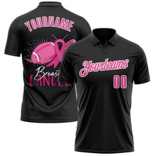 Laden Sie das Bild in den Galerie-Viewer, Uksn Individuelles Schwarz Pink-Weiß 3D Pink Ribbon Brustkrebsbewusstseinsmonat Gesundheitsfürsorge für Frauen Unterstützung Football Funktions-Poloshirt

