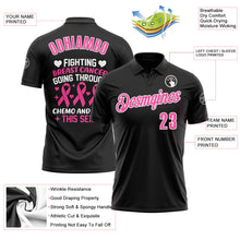 Laden Sie das Bild in den Galerie-Viewer, Uksn Individuelles Schwarz Pink-Weiß 3D Pink Ribbon Brustkrebsbewusstsein Funktions-Poloshirt
