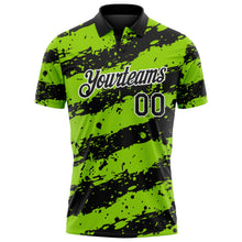 Laden Sie das Bild in den Galerie-Viewer, Uksn Individuelles Schwarz Neongrün-Weiß Farbspritzer-Streifen Funktions-Poloshirt
