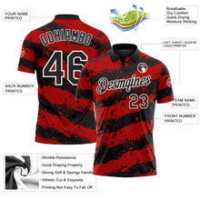 Laden Sie das Bild in den Galerie-Viewer, Uksn Individuelles Schwarz Rot-Weiß Farbspritzer-Streifen Funktions-Poloshirt
