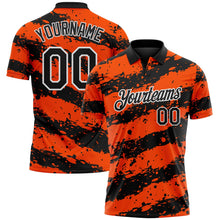 Laden Sie das Bild in den Galerie-Viewer, Uksn Individuelles Schwarz Orange-Weiß Farbspritzer-Streifen Funktions-Poloshirt

