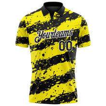 Laden Sie das Bild in den Galerie-Viewer, Uksn Individuelles Schwarz Hellgelb-Weiß Farbspritzer-Streifen Funktions-Poloshirt
