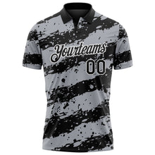 Laden Sie das Bild in den Galerie-Viewer, Uksn Individuelles Schwarz Grau-Weiß Farbspritzer-Streifen Funktions-Poloshirt
