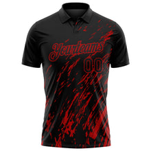 Laden Sie das Bild in den Galerie-Viewer, Uksn Individuelles Schwarz-Rot Pinselstrich-Grunge-Streifen Funktions-Poloshirt
