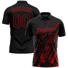 Laden Sie das Bild in den Galerie-Viewer, Uksn Individuelles Schwarz-Rot Pinselstrich-Grunge-Streifen Funktions-Poloshirt

