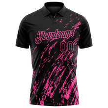 Laden Sie das Bild in den Galerie-Viewer, Uksn Individuelles Schwarz-Pink Pinselstrich-Grunge-Streifen Funktions-Poloshirt
