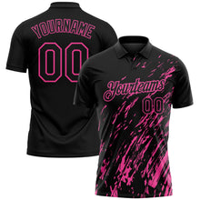 Laden Sie das Bild in den Galerie-Viewer, Uksn Individuelles Schwarz-Pink Pinselstrich-Grunge-Streifen Funktions-Poloshirt
