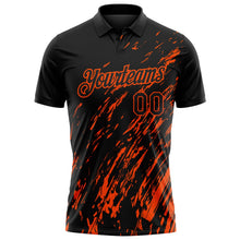 Laden Sie das Bild in den Galerie-Viewer, Uksn Individuelles Schwarz-Orange Pinselstrich-Grunge-Streifen Funktions-Poloshirt
