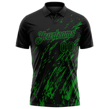 Laden Sie das Bild in den Galerie-Viewer, Uksn Individuelles Schwarz-Grasgrün Pinselstrich-Grunge-Streifen Funktions-Poloshirt
