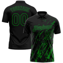 Laden Sie das Bild in den Galerie-Viewer, Uksn Individuelles Schwarz-Grasgrün Pinselstrich-Grunge-Streifen Funktions-Poloshirt
