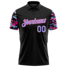 Laden Sie das Bild in den Galerie-Viewer, Uksn Individuelles Schwarz Hellblau-Pink Digitales Camouflage Zweifarbig Funktions-Poloshirt
