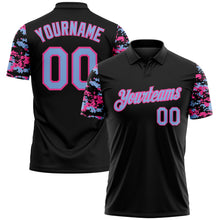Laden Sie das Bild in den Galerie-Viewer, Uksn Individuelles Schwarz Hellblau-Pink Digitales Camouflage Zweifarbig Funktions-Poloshirt
