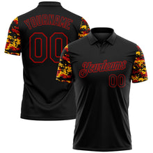 Laden Sie das Bild in den Galerie-Viewer, Uksn Individuelles Schwarz Rot-Gold Digitales Camouflage Zweifarbig Funktions-Poloshirt
