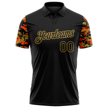 Laden Sie das Bild in den Galerie-Viewer, Uksn Individuelles Schwarz Orange-Altgold Digitales Camouflage Zweifarbig Funktions-Poloshirt
