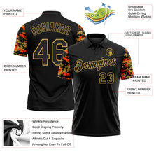 Laden Sie das Bild in den Galerie-Viewer, Uksn Individuelles Schwarz Orange-Altgold Digitales Camouflage Zweifarbig Funktions-Poloshirt
