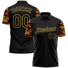 Laden Sie das Bild in den Galerie-Viewer, Uksn Individuelles Schwarz Orange-Altgold Digitales Camouflage Zweifarbig Funktions-Poloshirt
