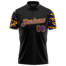 Laden Sie das Bild in den Galerie-Viewer, Uksn Individuelles Schwarz Violett-Gold Digitales Camouflage Zweifarbig Funktions-Poloshirt
