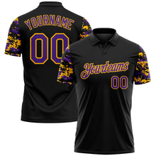 Laden Sie das Bild in den Galerie-Viewer, Uksn Individuelles Schwarz Violett-Gold Digitales Camouflage Zweifarbig Funktions-Poloshirt
