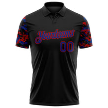 Laden Sie das Bild in den Galerie-Viewer, Uksn Individuelles Schwarz Royalblau-Rot Digitales Camouflage Zweifarbig Funktions-Poloshirt
