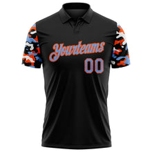 Laden Sie das Bild in den Galerie-Viewer, Uksn Individuelles Schwarz Puderblau Orange-Weiß Digitales Camouflage Zweifarbig Funktions-Poloshirt
