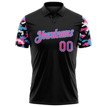 Laden Sie das Bild in den Galerie-Viewer, Uksn Individuelles Schwarz Pink Himmelblau-Weiß Digitales Camouflage Zweifarbig Funktions-Poloshirt

