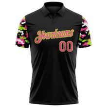 Laden Sie das Bild in den Galerie-Viewer, Uksn Individuelles Schwarz Pink Neongrün-Weiß Digitales Camouflage Zweifarbig Funktions-Poloshirt
