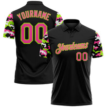 Laden Sie das Bild in den Galerie-Viewer, Uksn Individuelles Schwarz Pink Neongrün-Weiß Digitales Camouflage Zweifarbig Funktions-Poloshirt
