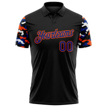 Laden Sie das Bild in den Galerie-Viewer, Uksn Individuelles Schwarz Royalblau Orange-Weiß Digitales Camouflage Zweifarbig Funktions-Poloshirt
