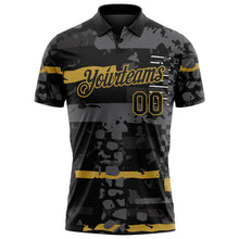 Laden Sie das Bild in den Galerie-Viewer, Uksn Individuelles Schwarz-Altgold Abstrakte geometrische Grunge-Fragmente Funktions-Poloshirt
