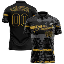 Laden Sie das Bild in den Galerie-Viewer, Uksn Individuelles Schwarz-Altgold Abstrakte geometrische Grunge-Fragmente Funktions-Poloshirt
