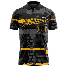 Laden Sie das Bild in den Galerie-Viewer, Uksn Individuelles Schwarz-Gold Abstrakte geometrische Grunge-Fragmente Funktions-Poloshirt
