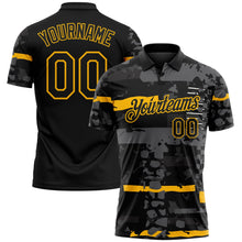 Laden Sie das Bild in den Galerie-Viewer, Uksn Individuelles Schwarz-Gold Abstrakte geometrische Grunge-Fragmente Funktions-Poloshirt
