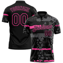 Laden Sie das Bild in den Galerie-Viewer, Uksn Individuelles Schwarz-Pink Abstrakte geometrische Grunge-Fragmente Funktions-Poloshirt
