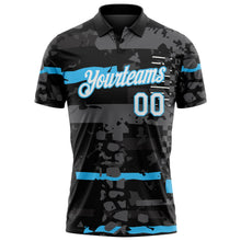Laden Sie das Bild in den Galerie-Viewer, Uksn Individuelles Schwarz Weiß-Himmelblau Abstrakte geometrische Grunge-Fragmente Funktions-Poloshirt
