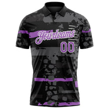 Laden Sie das Bild in den Galerie-Viewer, Uksn Individuelles Schwarz Mittelviolett-Weiß Abstrakte geometrische Grunge-Fragmente Funktions-Poloshirt
