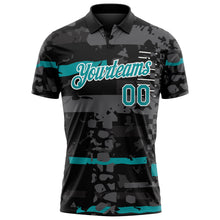 Laden Sie das Bild in den Galerie-Viewer, Uksn Individuelles Schwarz Petrol-Weiß Abstrakte geometrische Grunge-Fragmente Funktions-Poloshirt

