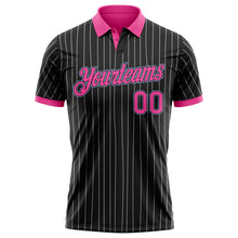 Laden Sie das Bild in den Galerie-Viewer, Uksn Individuelles Schwarz Weiß mit Nadelstreifen Pink-Hellblau Funktions-Poloshirt

