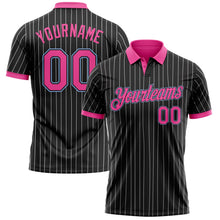 Laden Sie das Bild in den Galerie-Viewer, Uksn Individuelles Schwarz Weiß mit Nadelstreifen Pink-Hellblau Funktions-Poloshirt
