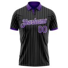 Laden Sie das Bild in den Galerie-Viewer, Uksn Individuelles Schwarz Weiß mit Nadelstreifen-Violett Funktions-Poloshirt
