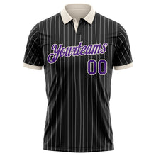 Laden Sie das Bild in den Galerie-Viewer, Uksn Individuelles Schwarz Weiß mit Nadelstreifen Violett-Creme Funktions-Poloshirt
