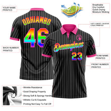 Laden Sie das Bild in den Galerie-Viewer, Uksn Individuelles Schwarz Weiß mit Nadelstreifen Regenbogen-Pink Funktions-Poloshirt
