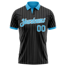 Laden Sie das Bild in den Galerie-Viewer, Uksn Individuelles Schwarz Weiß mit Nadelstreifen-Himmelblau Funktions-Poloshirt
